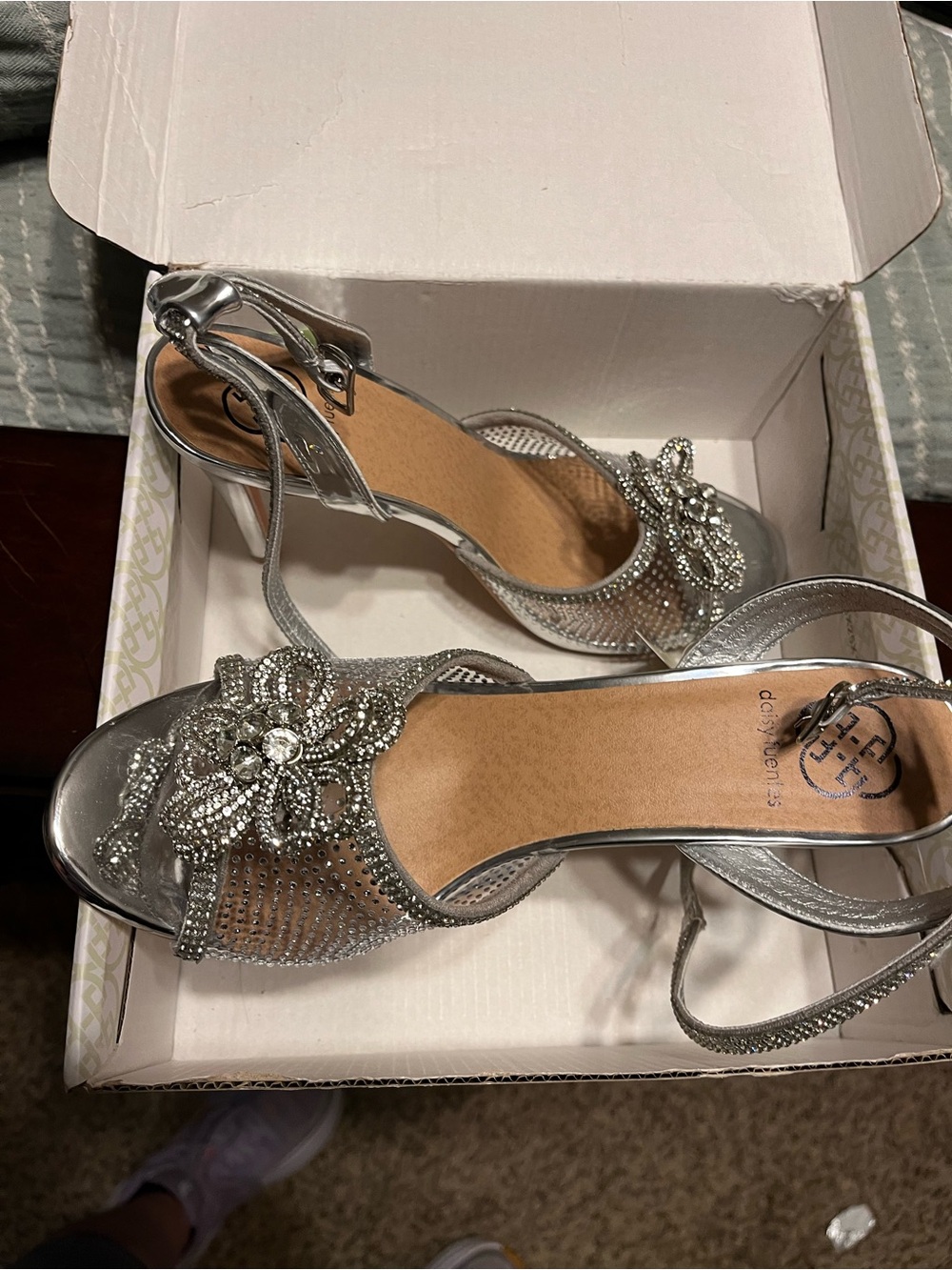 Silver Beaded Floral Dress heels for Women HOCO / PROM